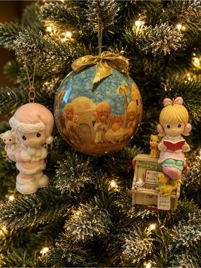 Vintage Precious Moments Christmas Ornaments 1990’s set 3 porcelain resin mache